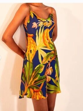 FARM Rio Banana Forest Mini Satin Dress. XS